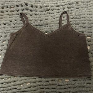 Dark Grey Ribbed V-Neck Cropped Tank Top